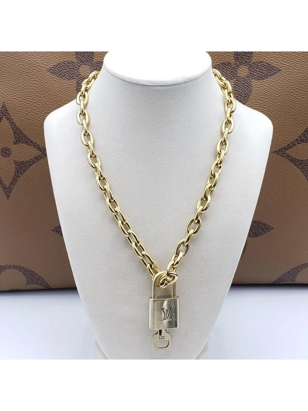 18K Gold-Plated Necklace with Authentic Louis Vuitton Padlock